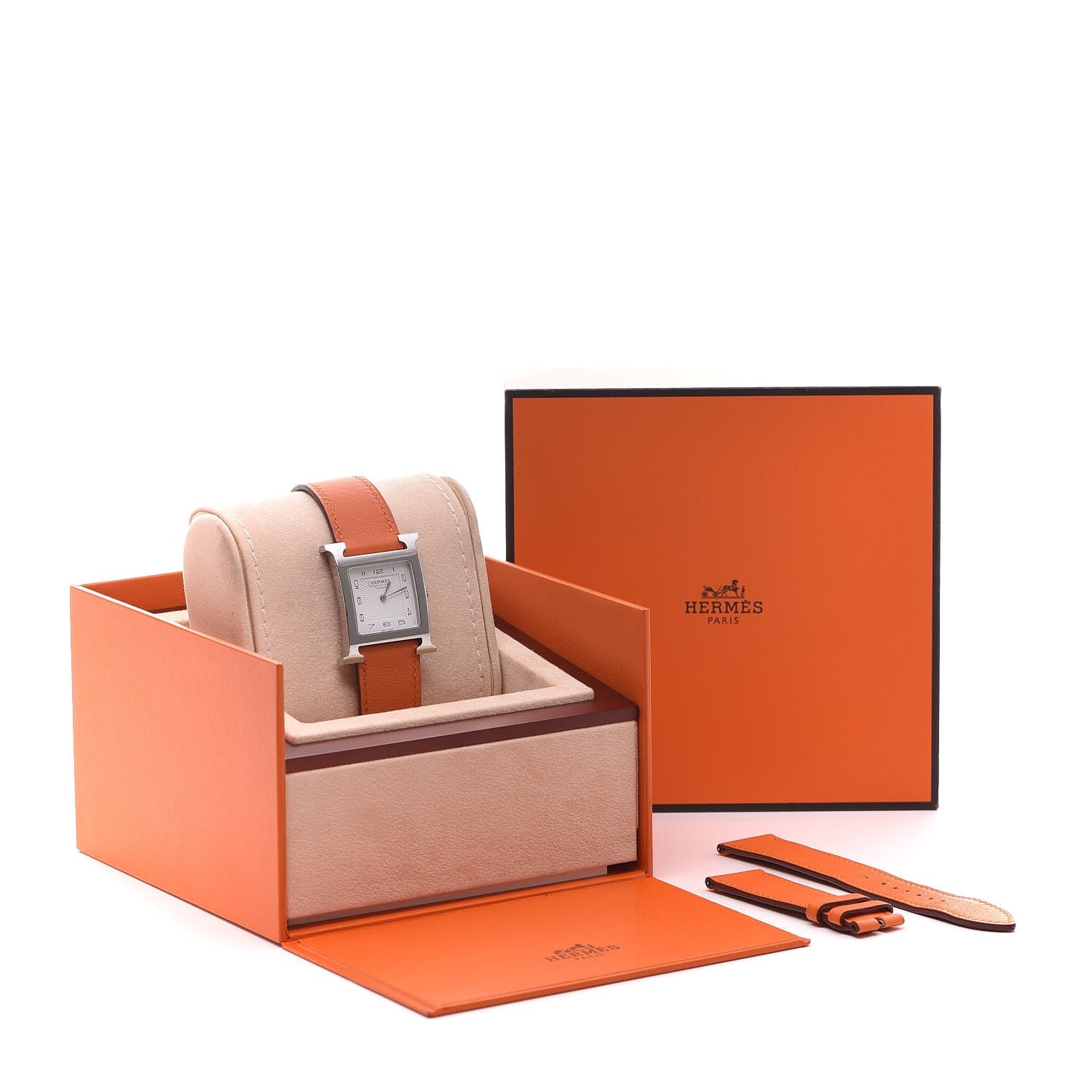 Hermes Stainless Steel Swift 26mm Heure H Hour Quartz Watch Orange 7 of 7