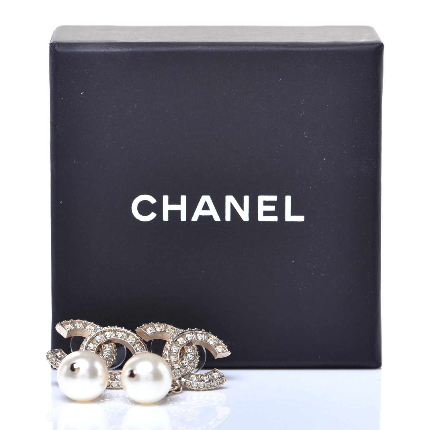 Chanel Crystal Pearl CC Drop Earrings Gold 5 of 5