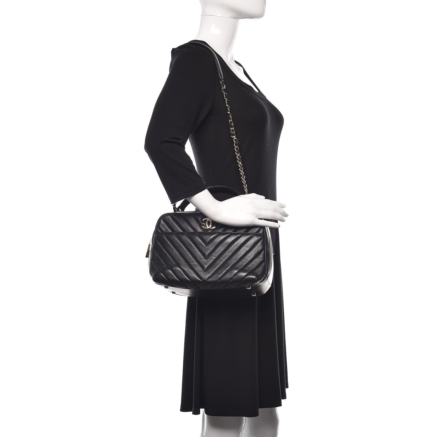Chanel Lambskin Chevron Quilted Small Trendy CC Bowling Bag Black 2 of 14