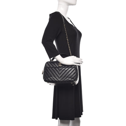 Chanel Lambskin Chevron Quilted Small Trendy CC Bowling Bag Black 2 of 14