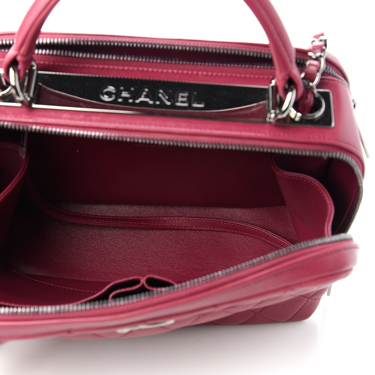 Lambskin Quilted Medium Trendy CC Bowling Bag Dark Pink