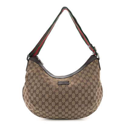 Gucci Monogram Web Medium Half Moon Hobo Dark Brown 1 of 15