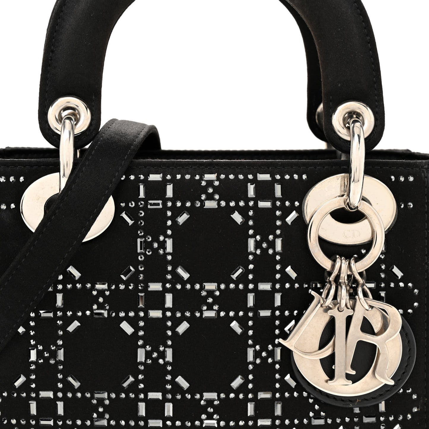 Satin Crystal Cannage Mini Lady Dior Black