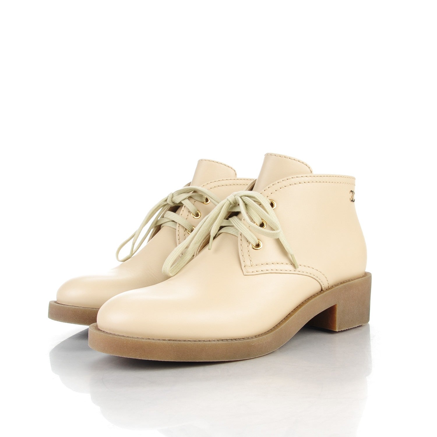 Chanel Calfskin Lace Up CC Boots 40.5 Beige 3 of 10