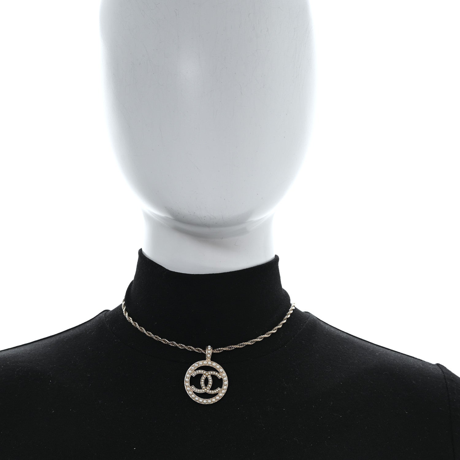 Chanel Pearl CC Round Pendant Necklace Gold 2 of 5