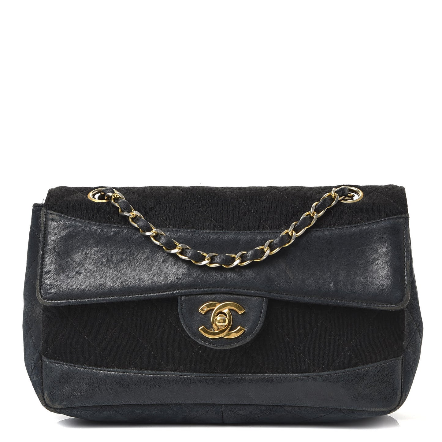 Lambskin Jersey Quilted Small Single Flap Dark Blue