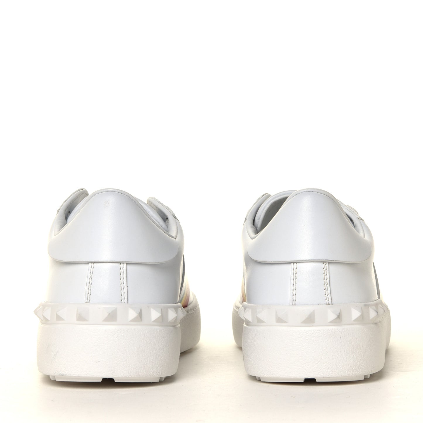 Calfskin Rainbow Printed Rockstud Open Sneakers 40 White Multicolor
