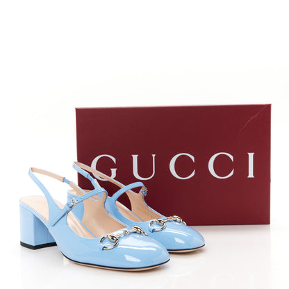 Gucci Vernice Crystal Horsebit Charlotte 42mm Slingback Pumps 39 Glacial Blue 10 of 10