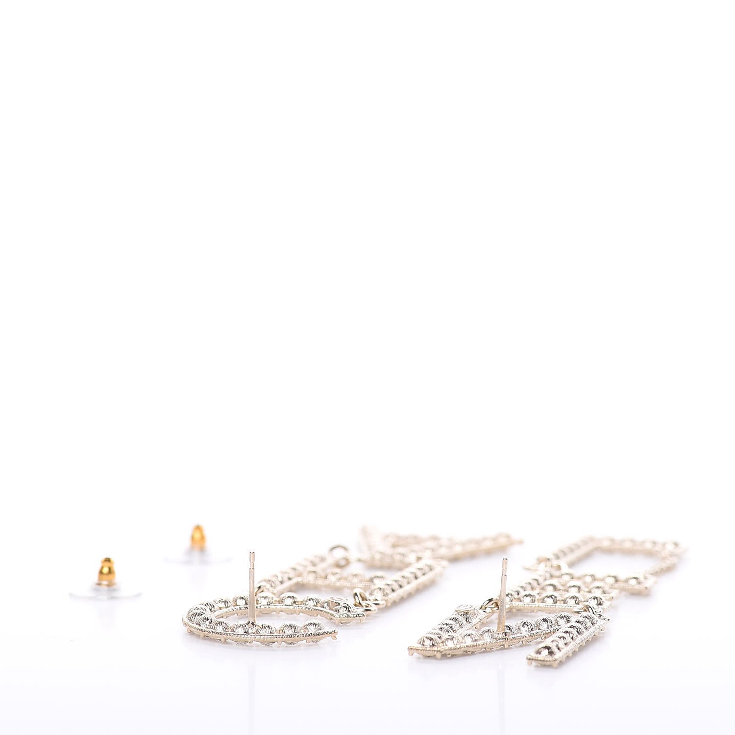 Chanel Crystal Cha-Nel Logo Drop Earrings Gold 3 of 4