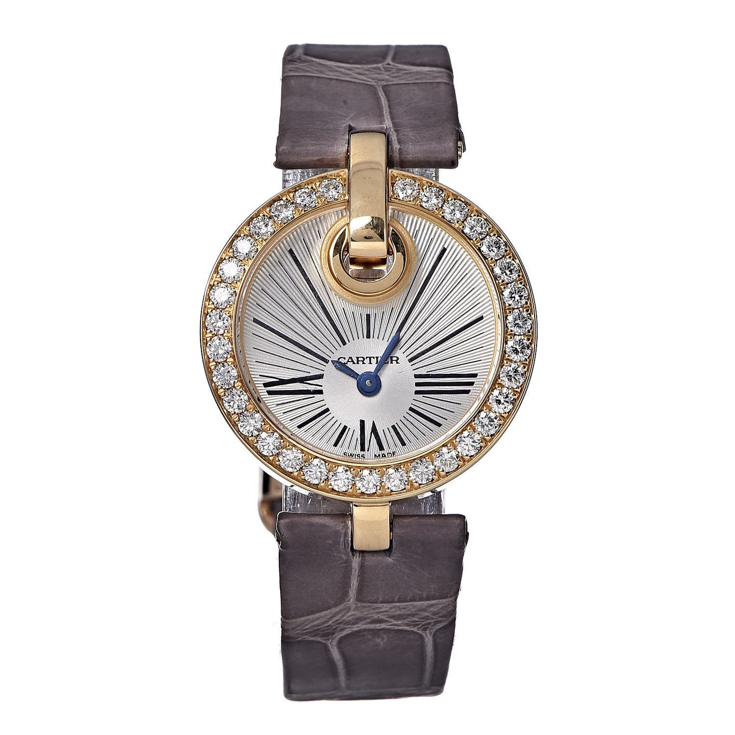 18K Yellow Gold Alligator Diamond Bezel 27mm Captive De Cartier Quartz Watch Grey
