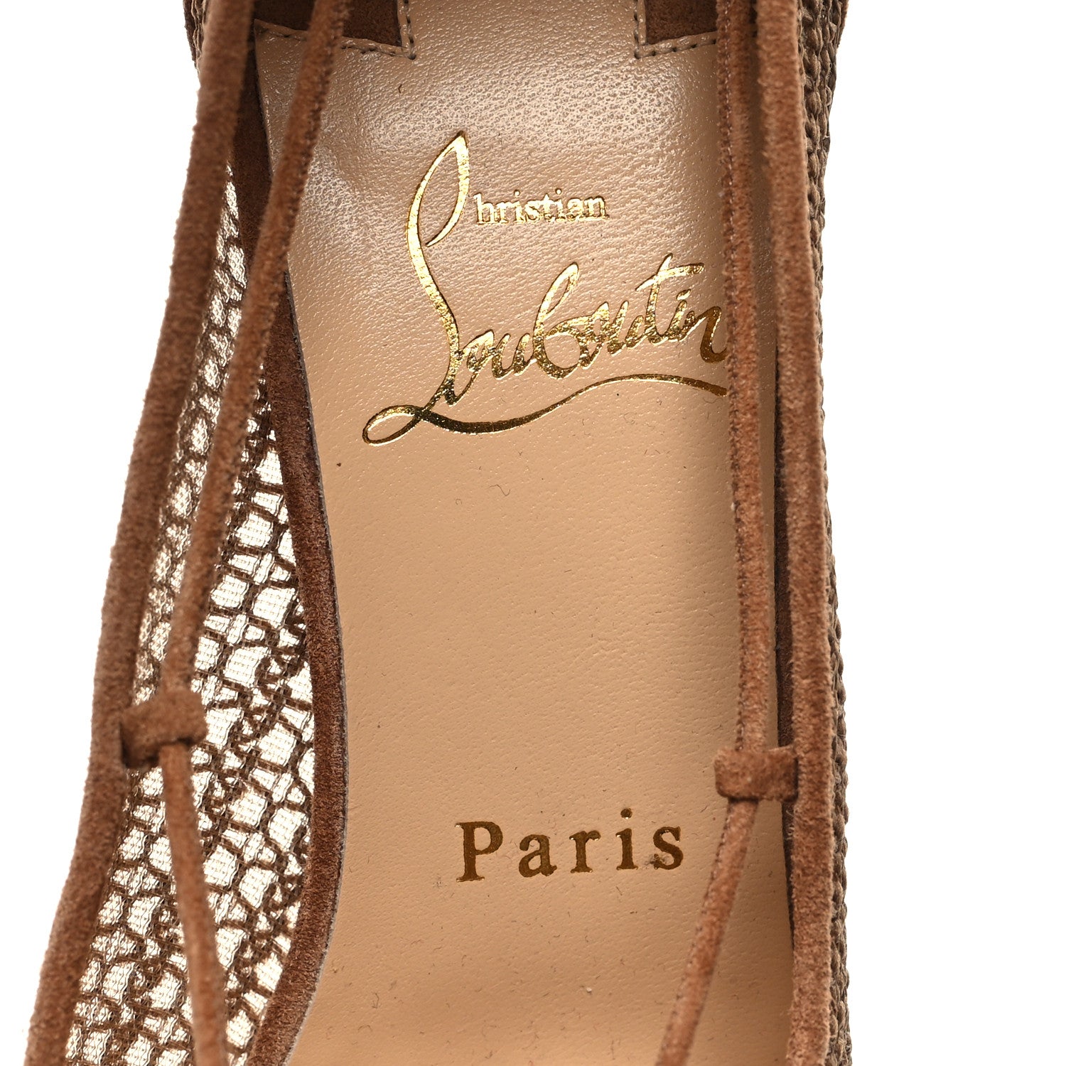 Christian Louboutin Rete Seude Mesh Peropik 100 Lace Up Pumps 38 Biscotti 7 of 9
