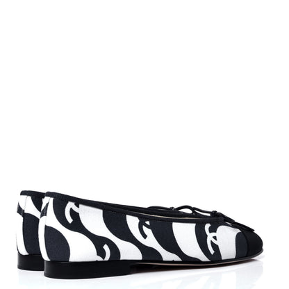 Chanel Printed Fabric Cap Toe Ballerina Flats 37 Navy White Black 3 of 6