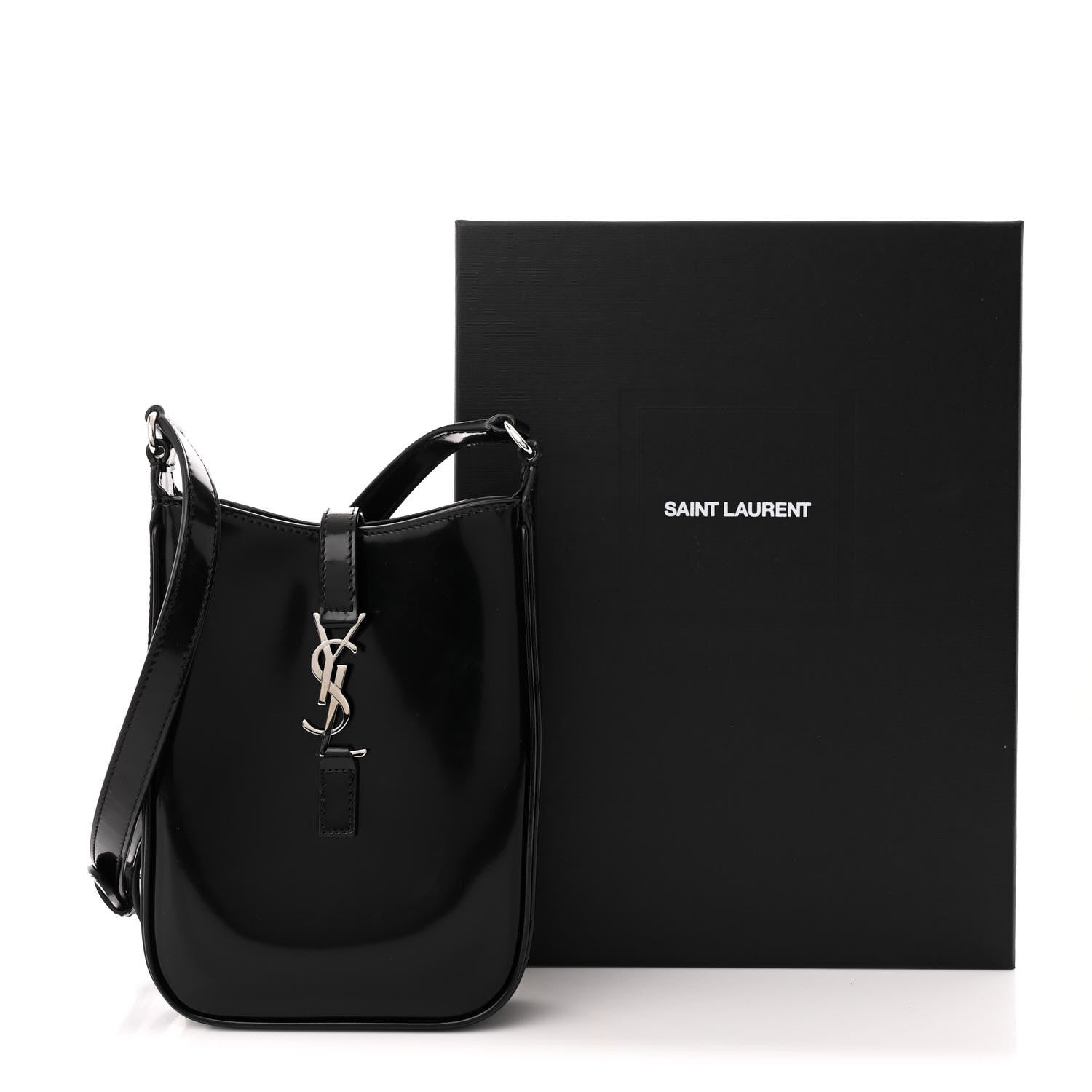 Saint Laurent Patent Calfskin Mini Le 5 A 7 Vertical Hobo Black 10 of 10