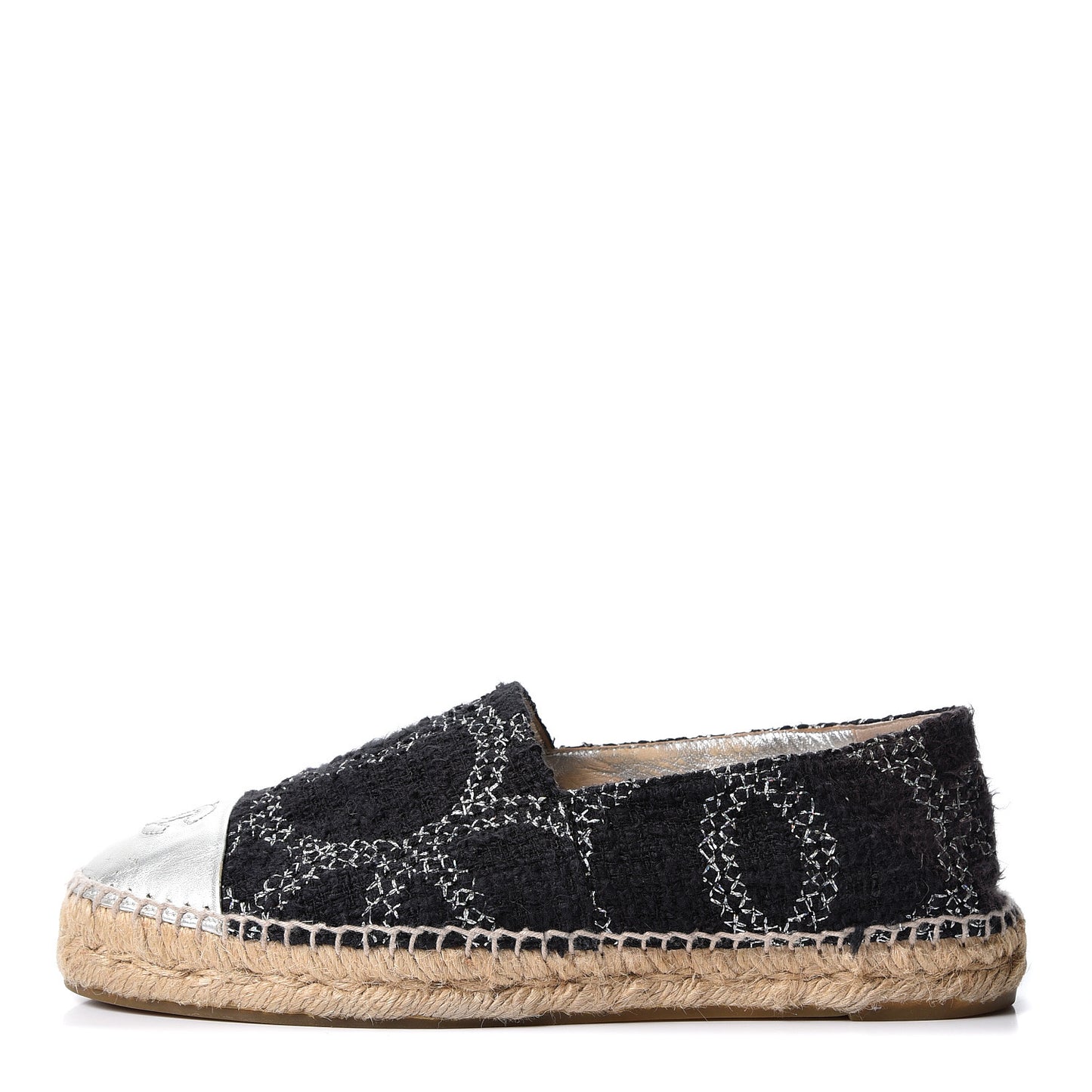 Tweed Lambskin CC Espadrilles 37 Black Silver
