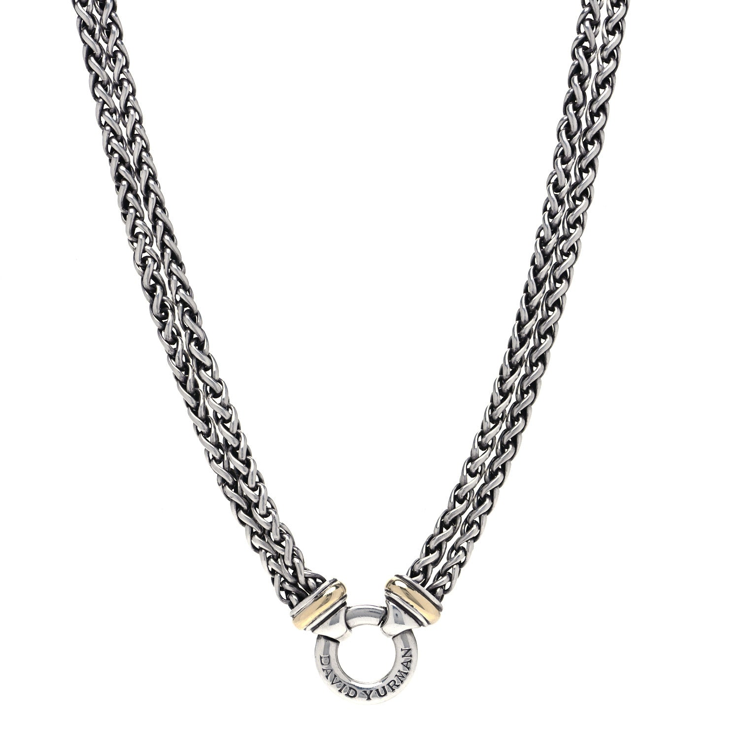 David Yurman Sterling Silver 18K Yellow Gold 8mm Double Wheat Chain Necklace 1 of 4