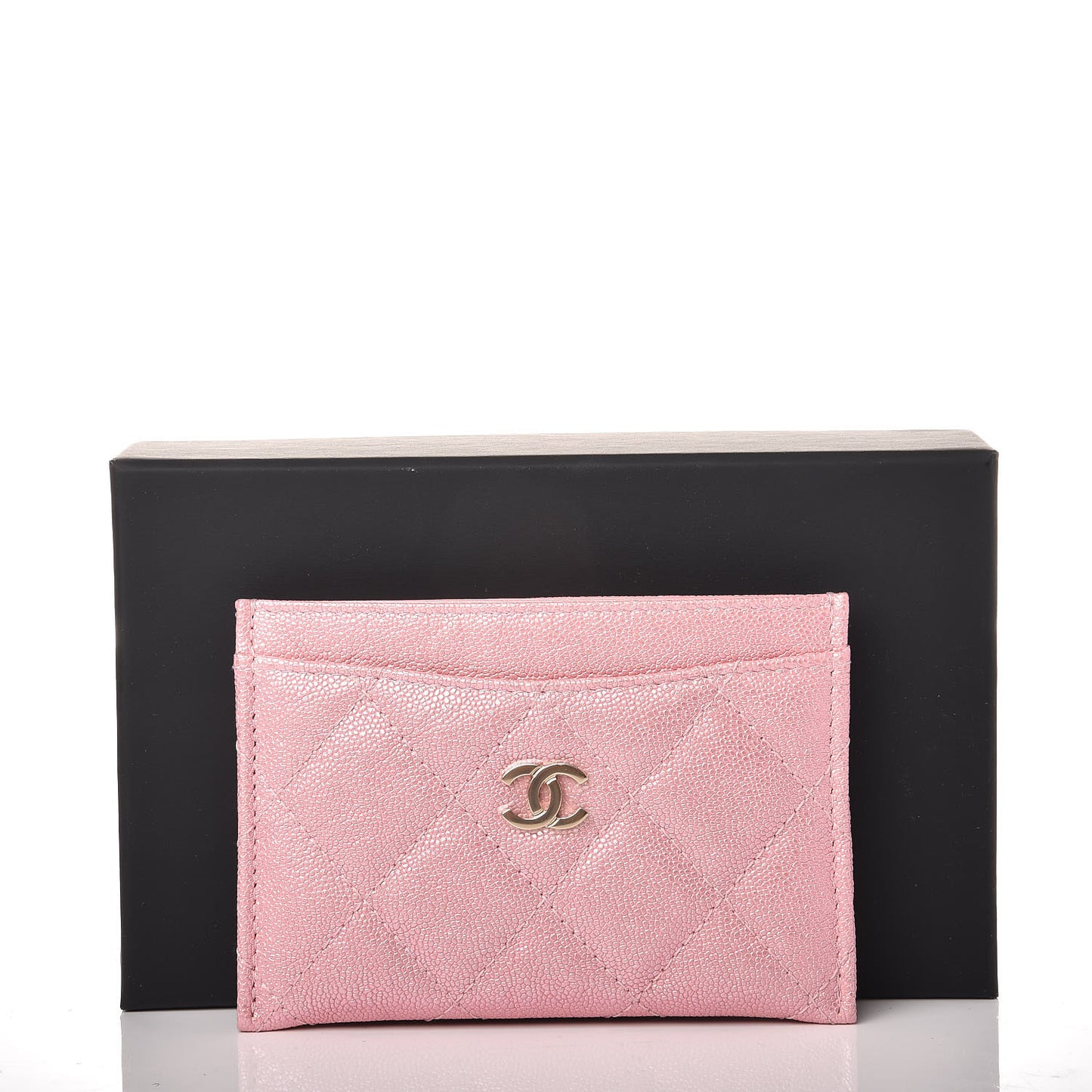 Iridescent Caviar Quilted Card Holder Rose Pink