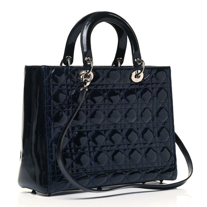 Christian Dior Patent Cannage Large Lady Dior Navy Blue 3 of 9