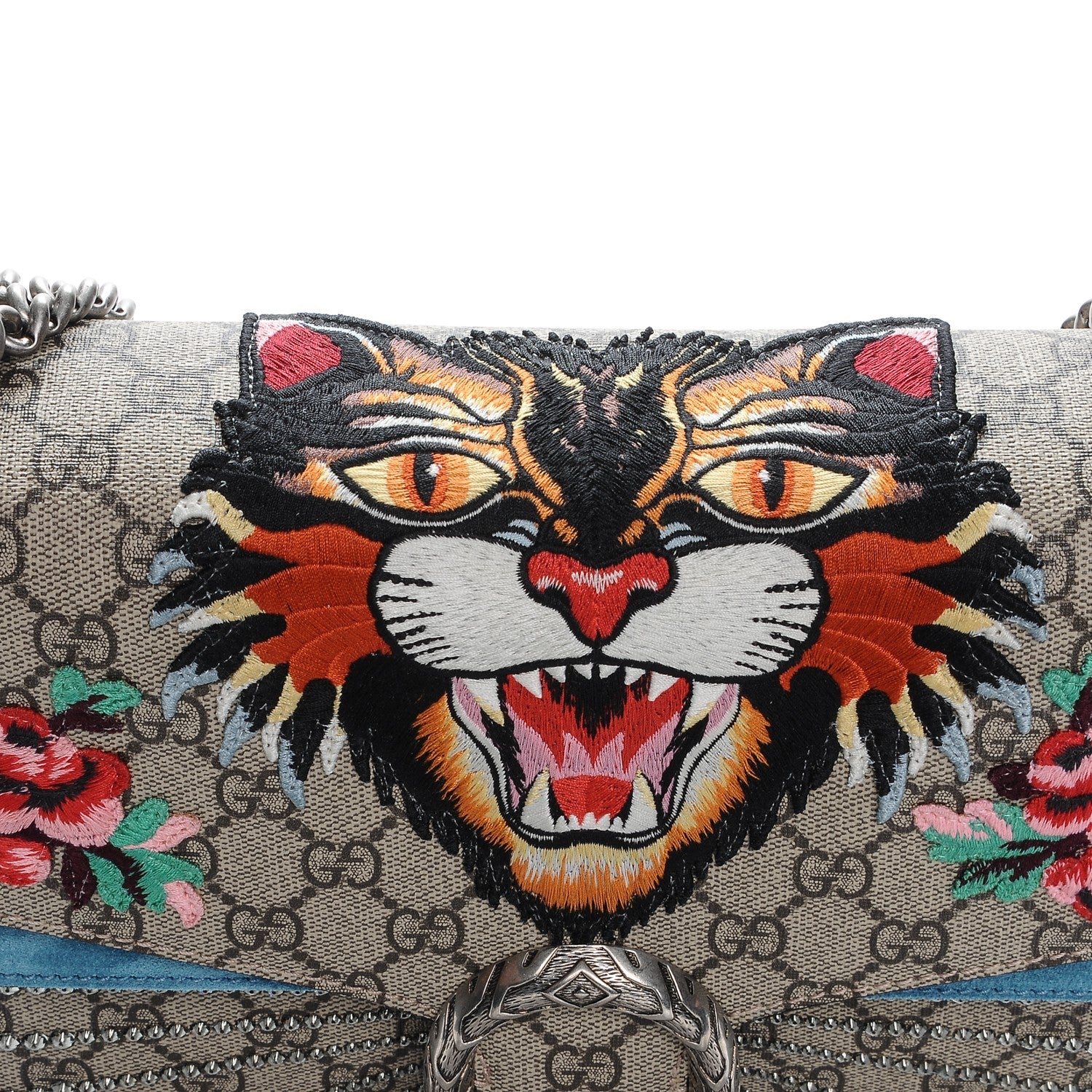 Gucci GG Supreme Monogram Angry Cat Embroidered Medium Dionysus Shoulder Bag Beige Ultramarine 7 of 7