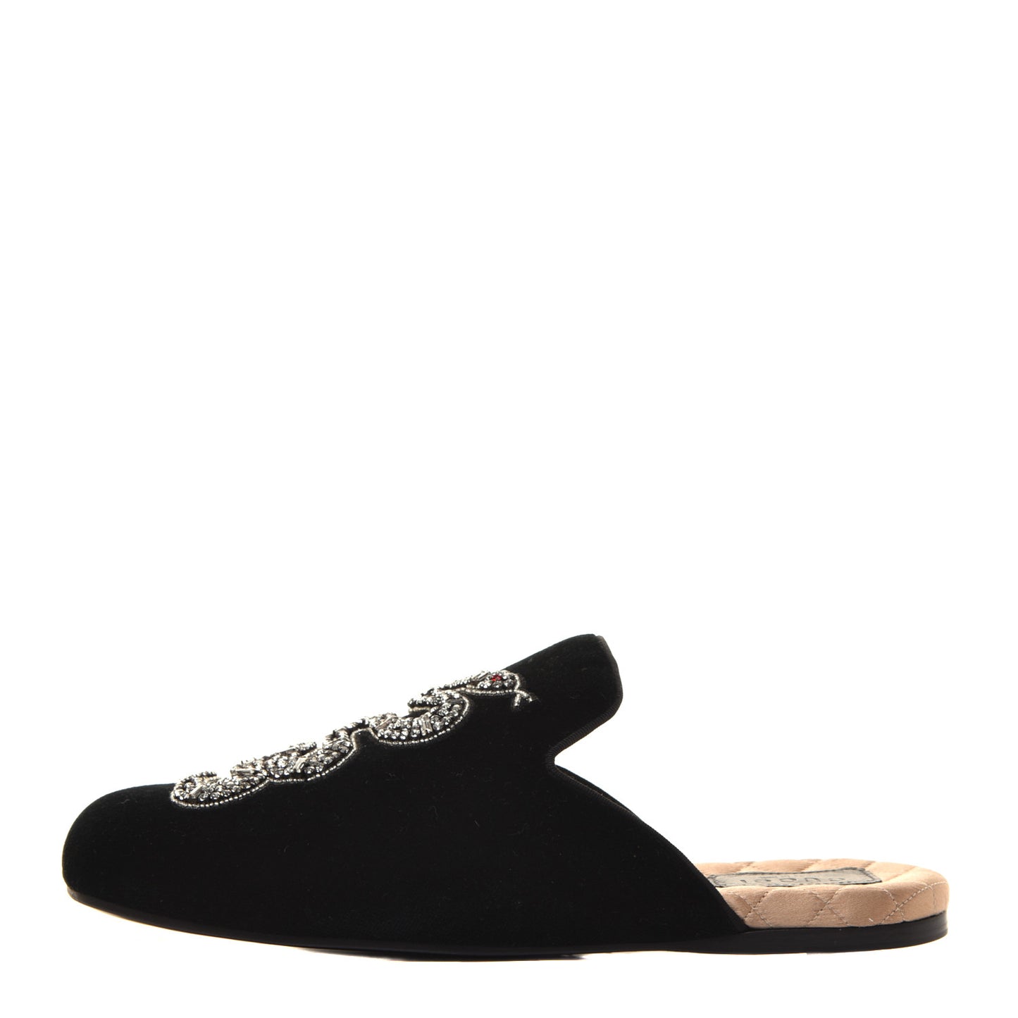 Velvet Crystal Snake Embroidered Womens Slippers 38 Black