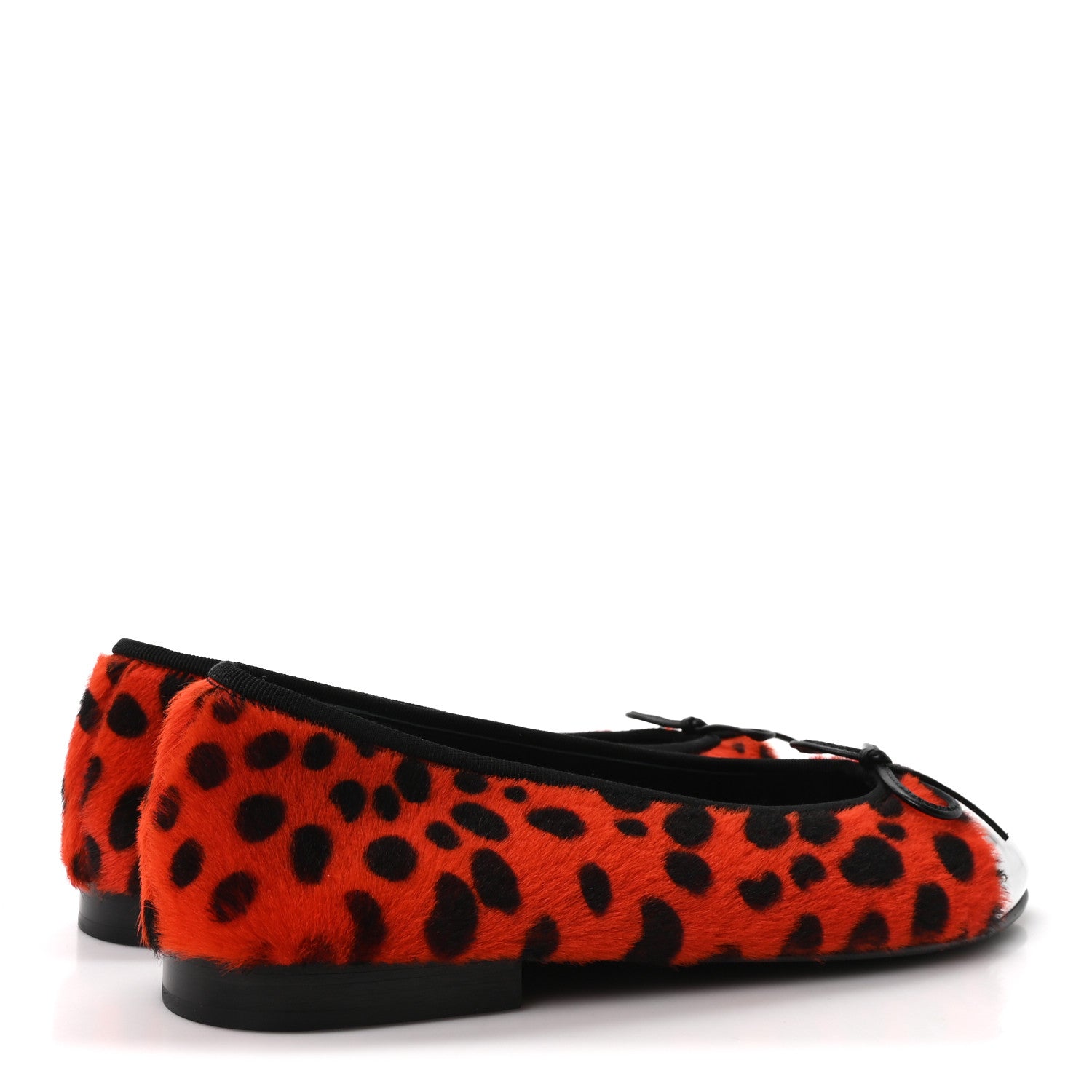 Chanel Pony Hair Patent Calfskin Cap Toe CC Ballerina Flats 39 Orange Black White 5 of 10