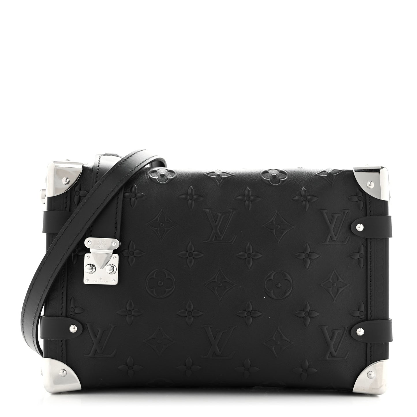 Calfskin Debossed Monogram Side Trunk Black