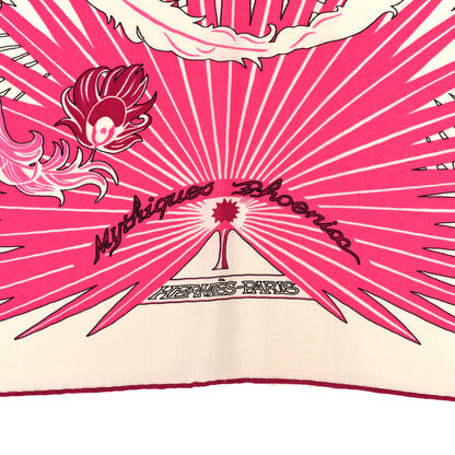 Hermes Cashmere Silk Mythiques Phoenix Coloriage Shawl 140 White Rose Black 3 of 3