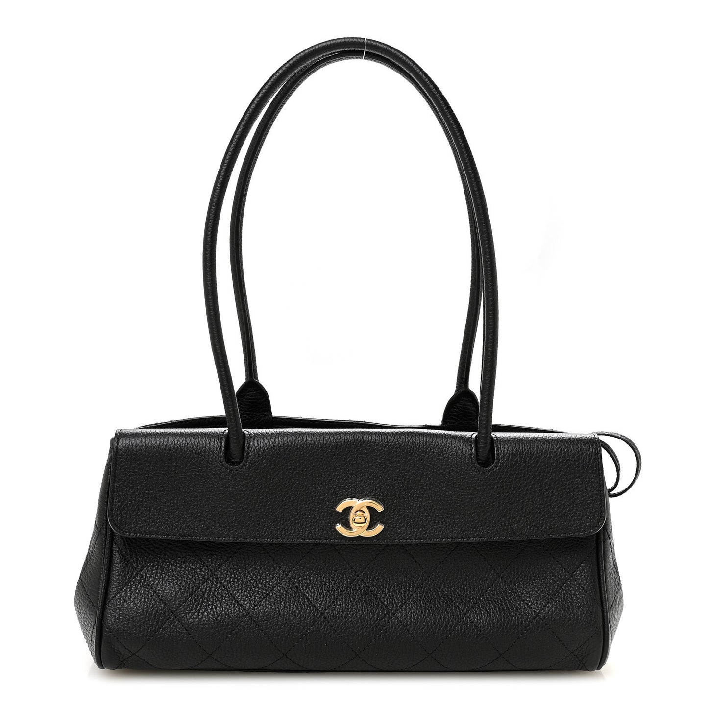 Grained Calfskin Stitched Urban Essentials Small Shopping Bag Black