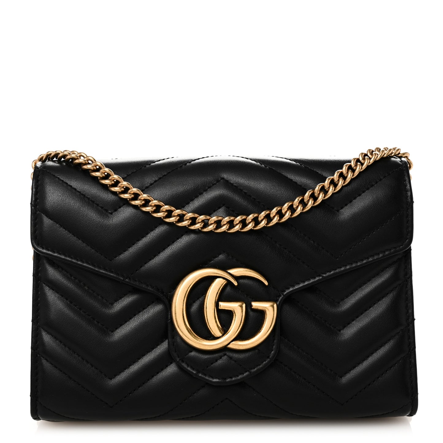 Calfskin Matelasse GG Marmont Chain Wallet Black