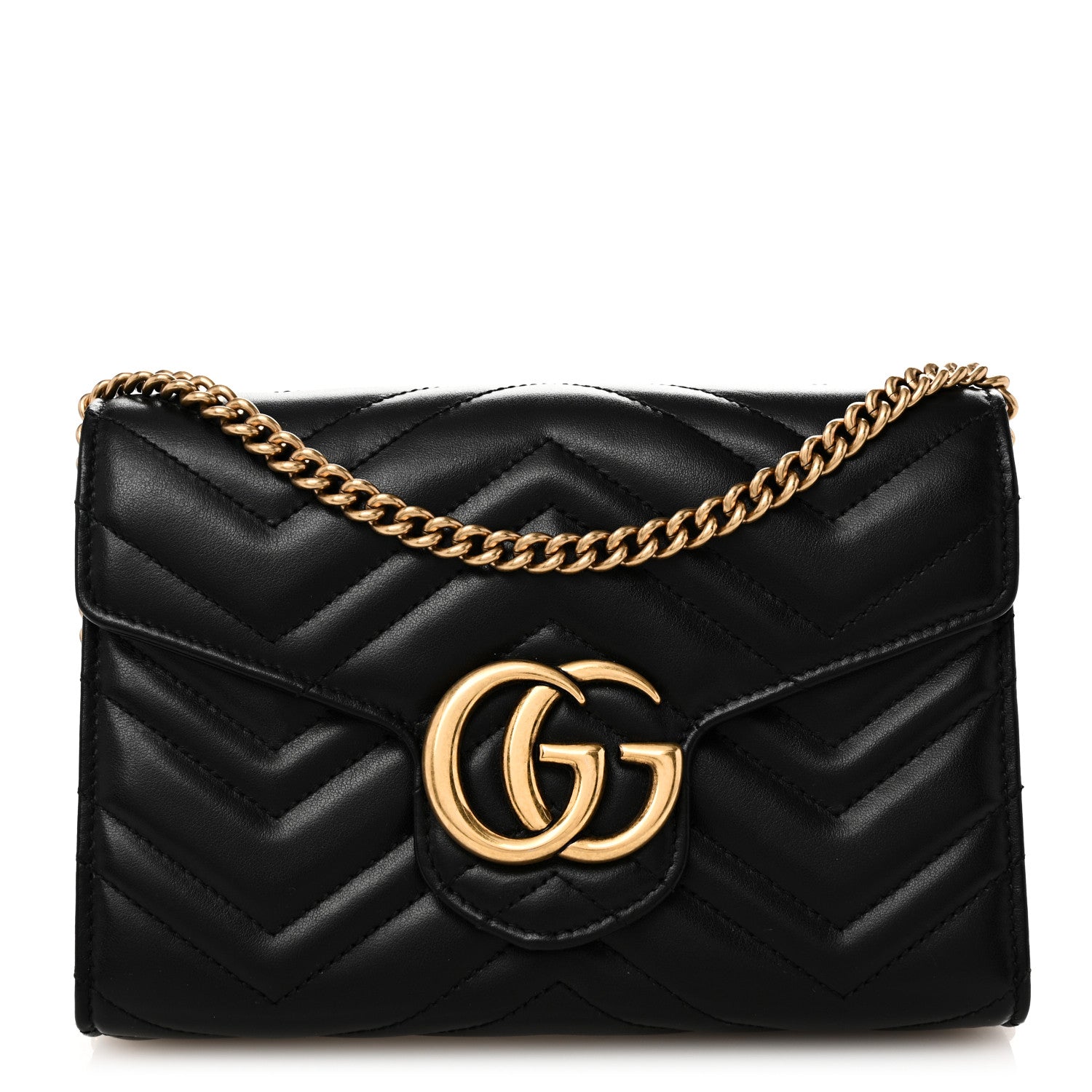Gucci Calfskin Matelasse GG Marmont Chain Wallet Black 1 of 11