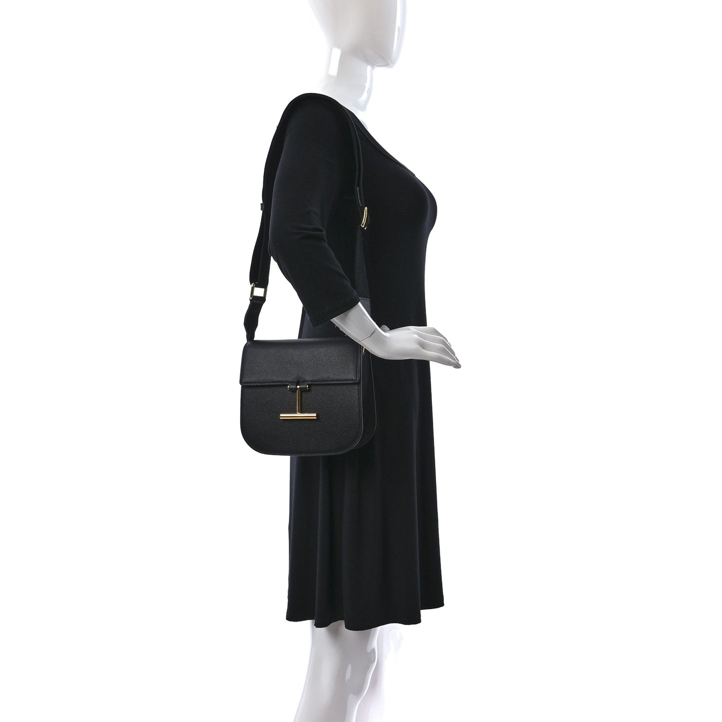 Calfskin Small T Clasp Tara Crossbody Bag Black