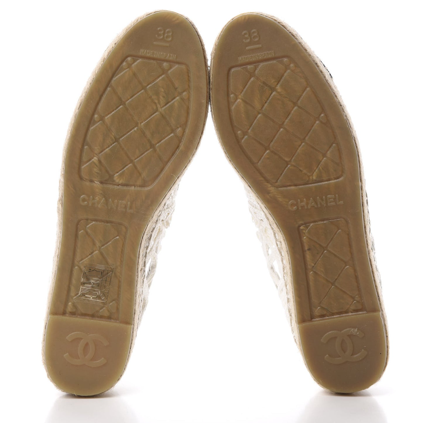 Woven Fabric Grosgrain CC Espadrilles 38 White Black