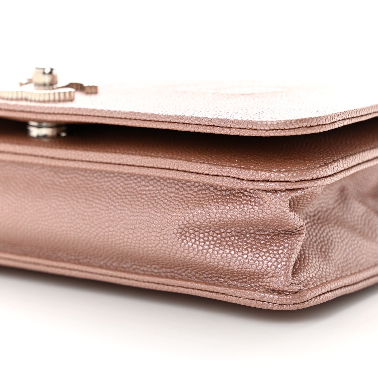 Chanel Metallic Caviar Chevron Quilted Vintage Mademoiselle Wallet On Chain WOC Pink 12 of 13