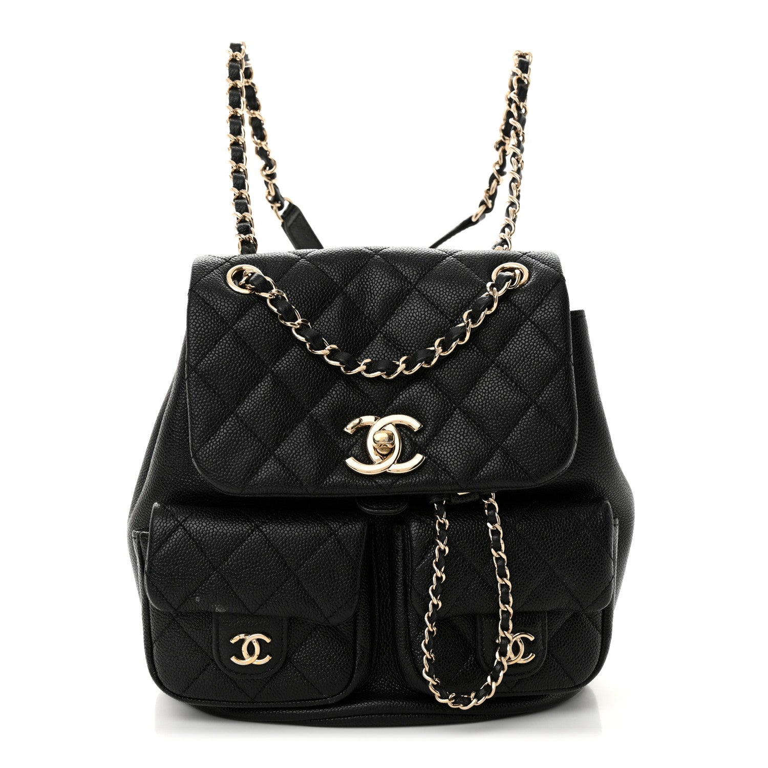 Chanel Shiny Caviar Quilted Medium Duma Pockets Drawstring Backpack Black 1 of 10