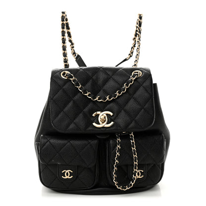 Chanel Shiny Caviar Quilted Medium Duma Pockets Drawstring Backpack Black 1 of 10