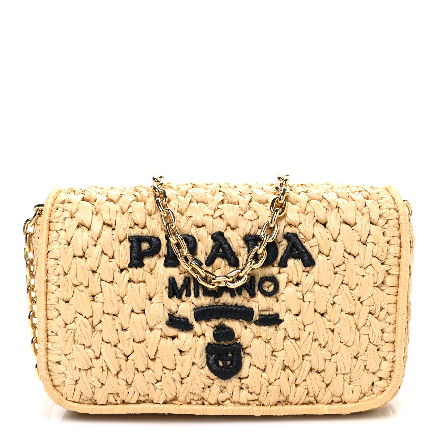 Prada Yarn Raffia Effect Crochet Shoulder Bag Natural Black 1 of 9