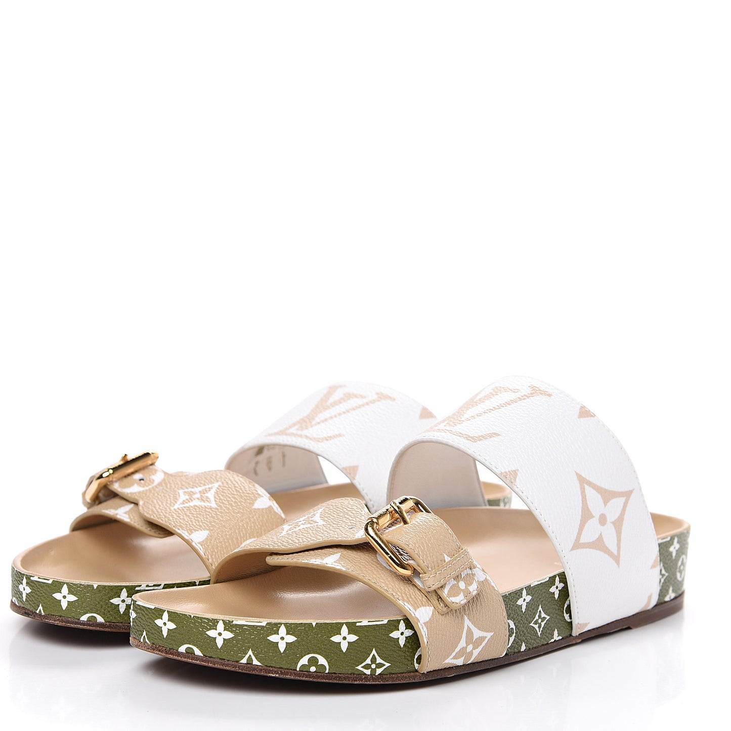 Monogram Giant Bom Dia Flat Mule Sandals 38 White Moka