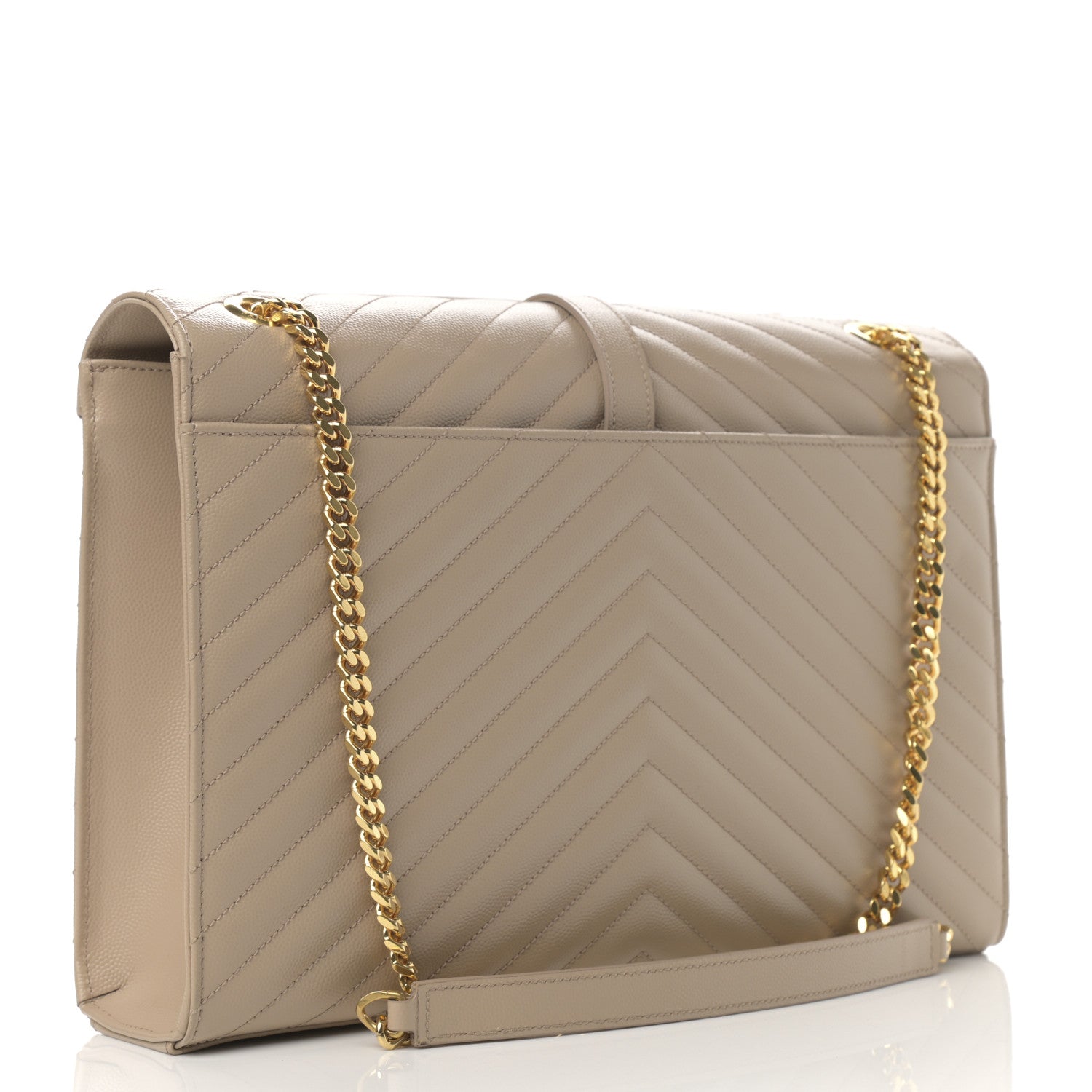 Saint Laurent Grain De Poudre Matelasse Chevron Large Monogram Satchel Dark Beige 3 of 14