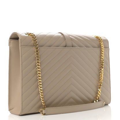 Saint Laurent Grain De Poudre Matelasse Chevron Large Monogram Satchel Dark Beige 3 of 14