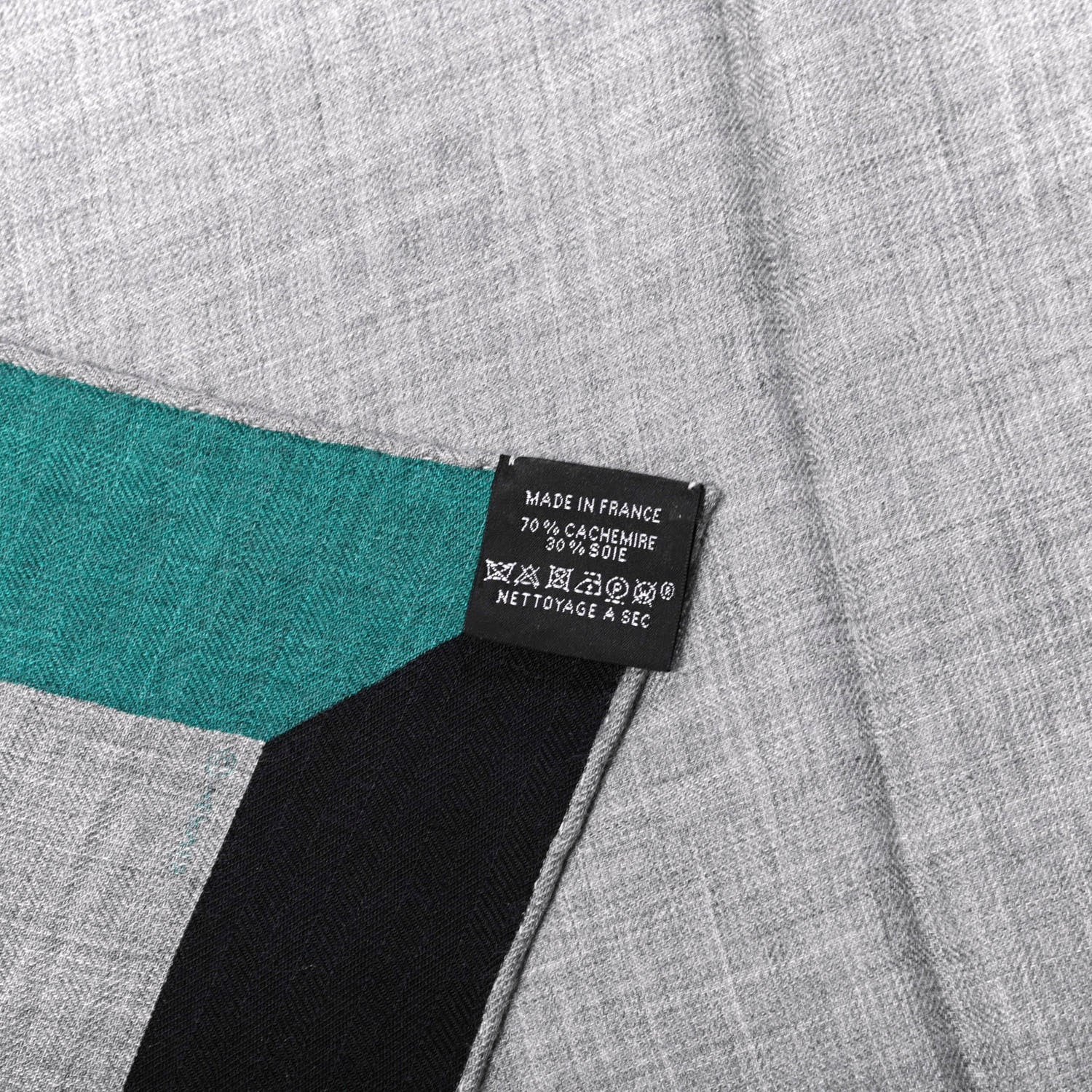 Hermes Cashmere Silk Encadre Giant Scarf 140 Gris Chine Marine Vert 2 of 4