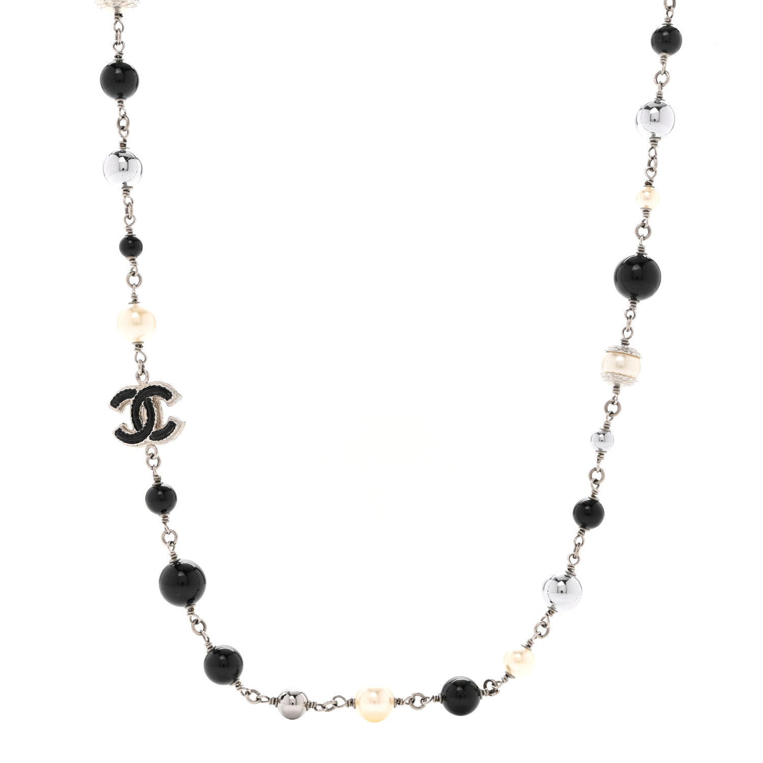 Chanel Pearl Bead Enamel CC Baroque Long Necklace Black Gold 1 of 6
