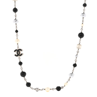 Chanel Pearl Bead Enamel CC Baroque Long Necklace Black Gold 1 of 6