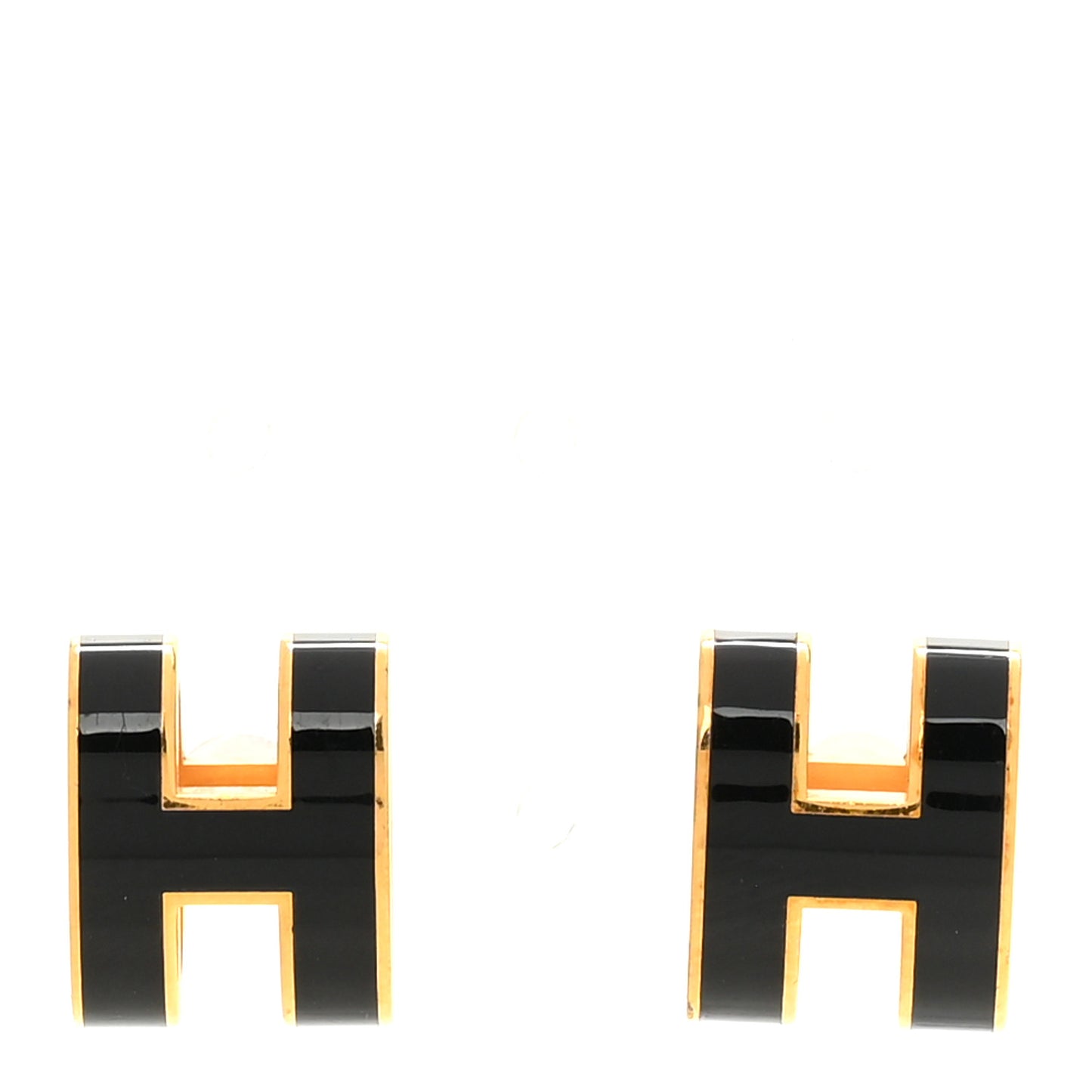 Gold Lacquered Pop H Earrings Black