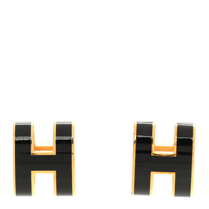 Hermes Gold Lacquered Pop H Earrings Black 1 of 5