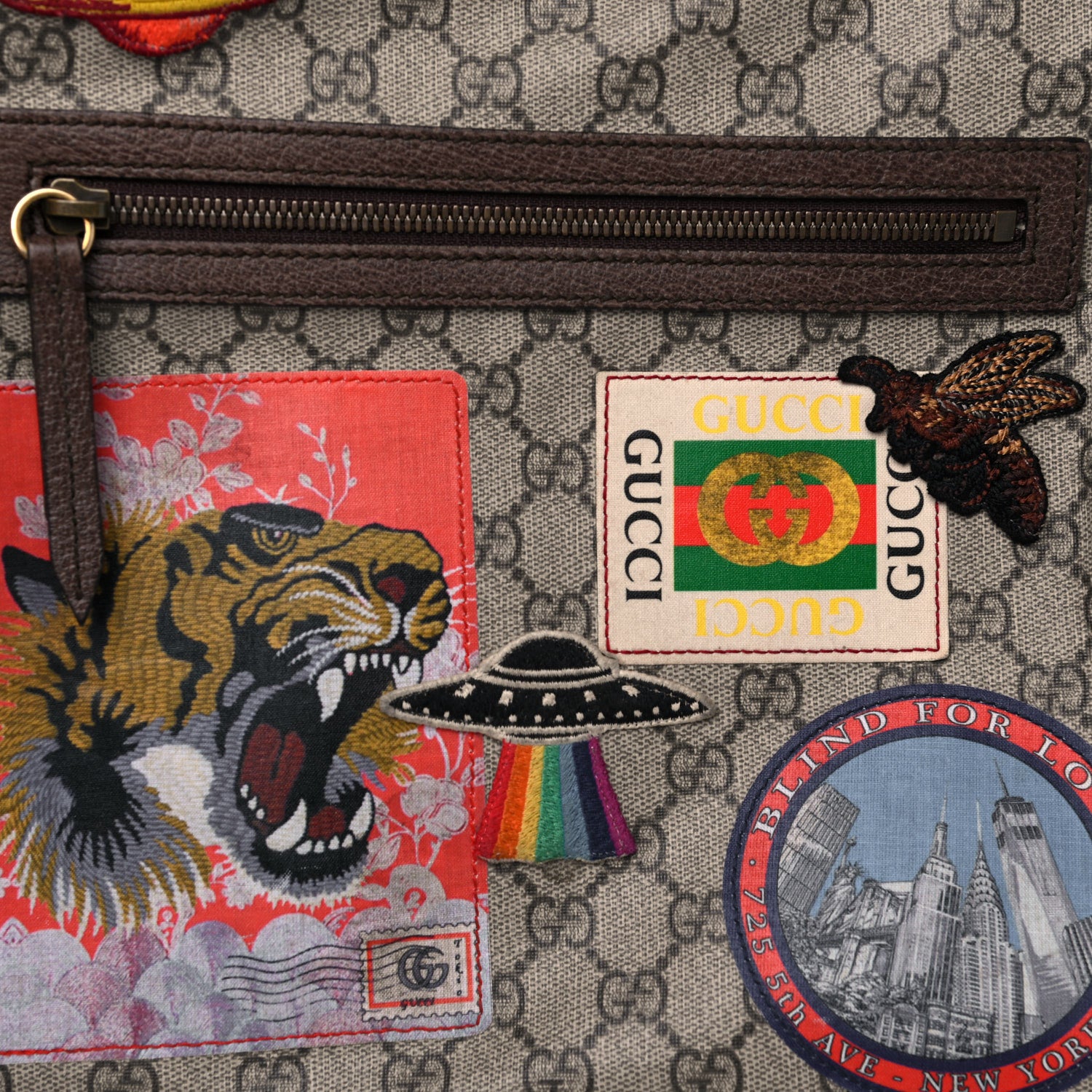 Gucci Soft GG Supreme Monogram Courrier Web Medium Flat Messenger Bag Beige New Acero Multicolor 9 of 14
