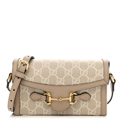Gucci GG Supreme Monogram Textured Dollar Calfskin Mini Horsebit 1955 Shoulder Bag Beige Mystic White Oatmeal 1 of 11
