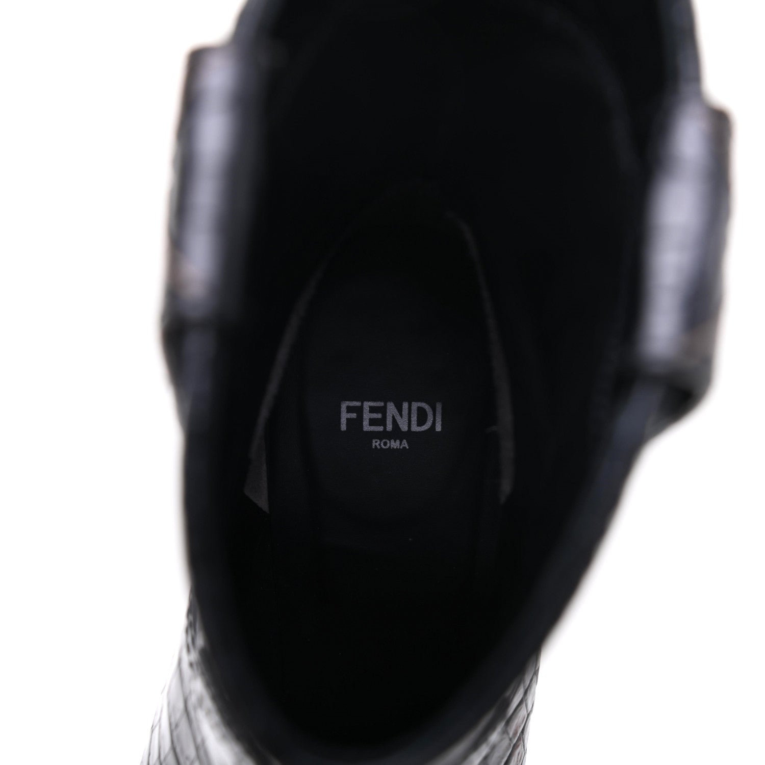 Fendi Calfskin Crocodile Embossed Cutwalk Ankle Boots 37 Black 7 of 15