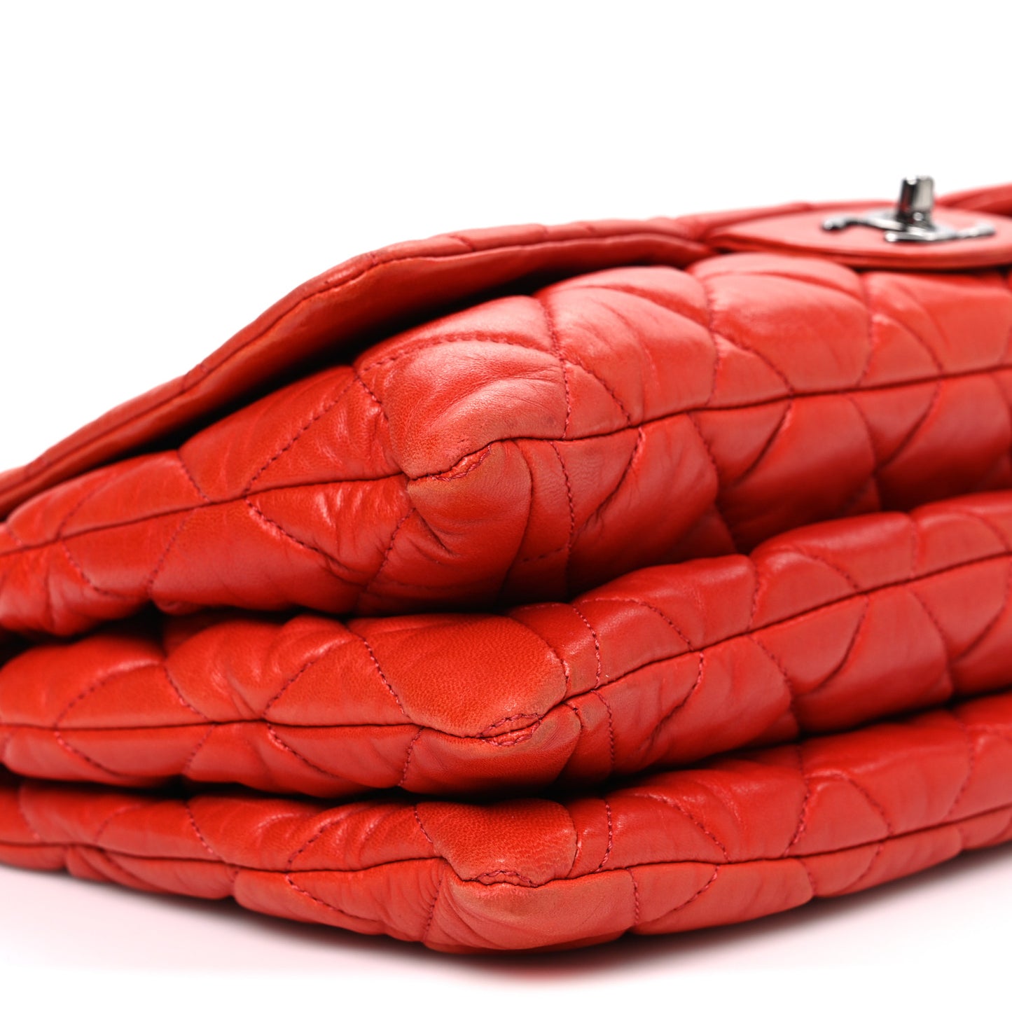 Lambskin Quilted Chanel 3 Accordion Flap Bag Red