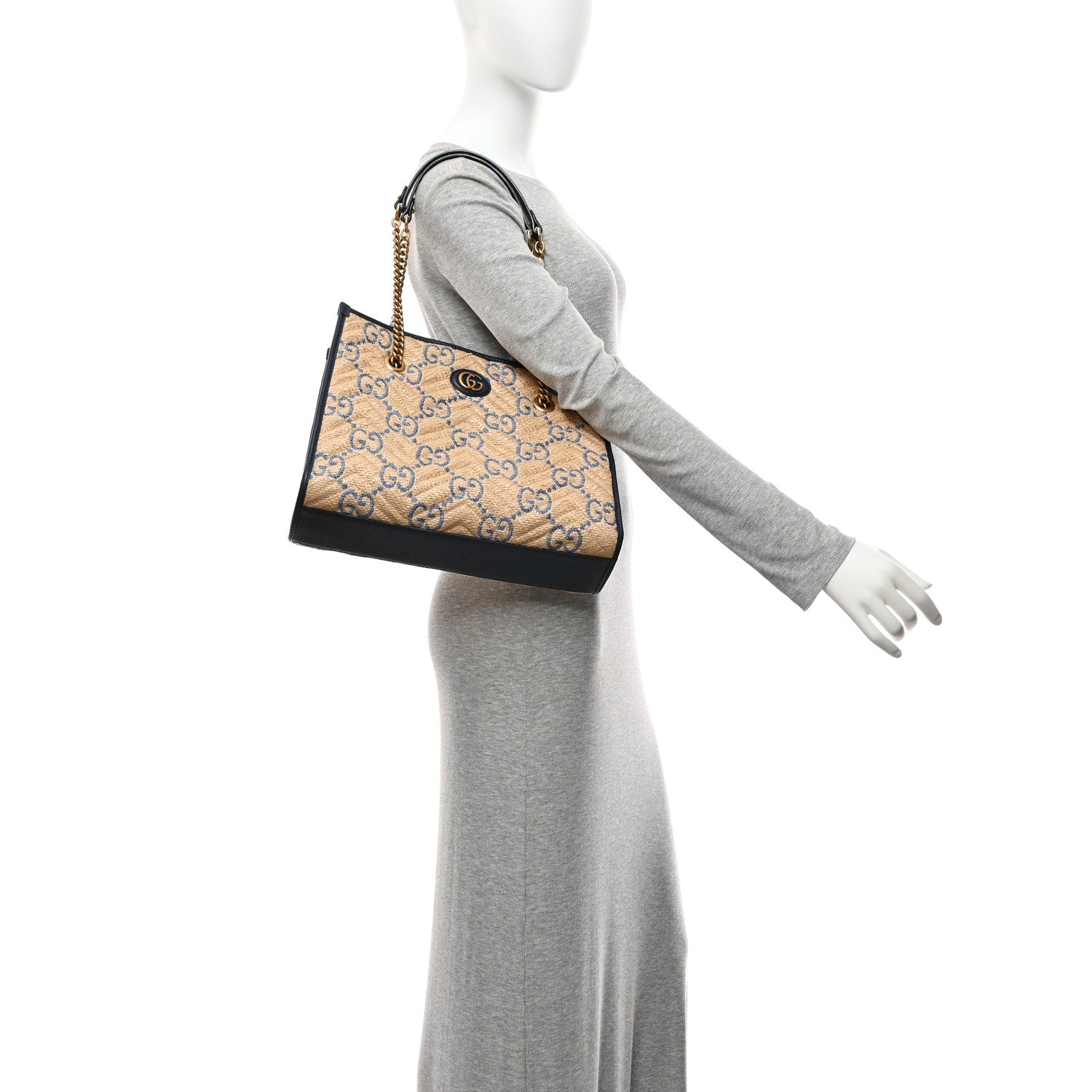 Gucci Raffia GG Monogram Matelasse Medium GG Marmont Shoulder Tote Natural Royale Off White 2 of 11