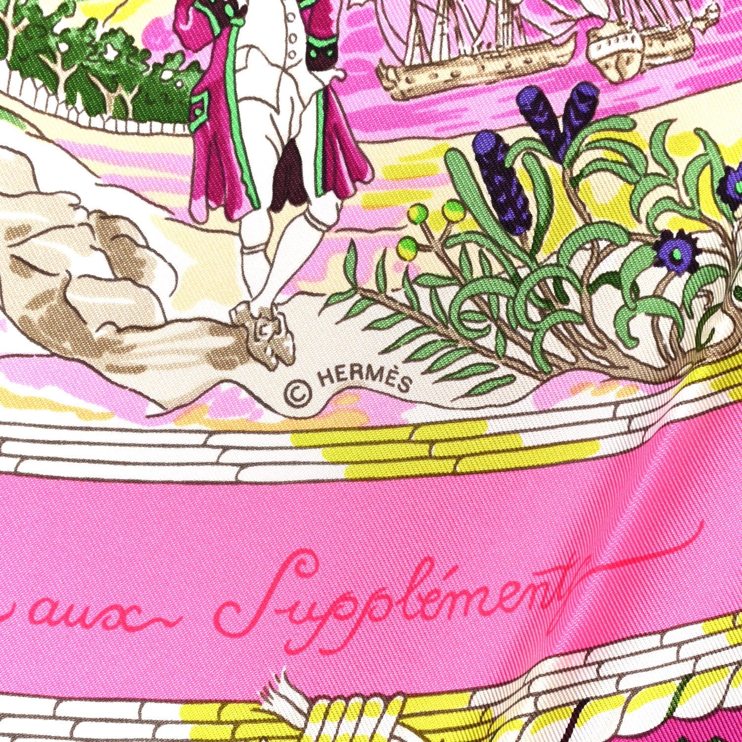 Hermes Silk Per Astra Ad Astra Scarf 90 Rose Pale Rose Fluo Vert Fluo 4 of 6