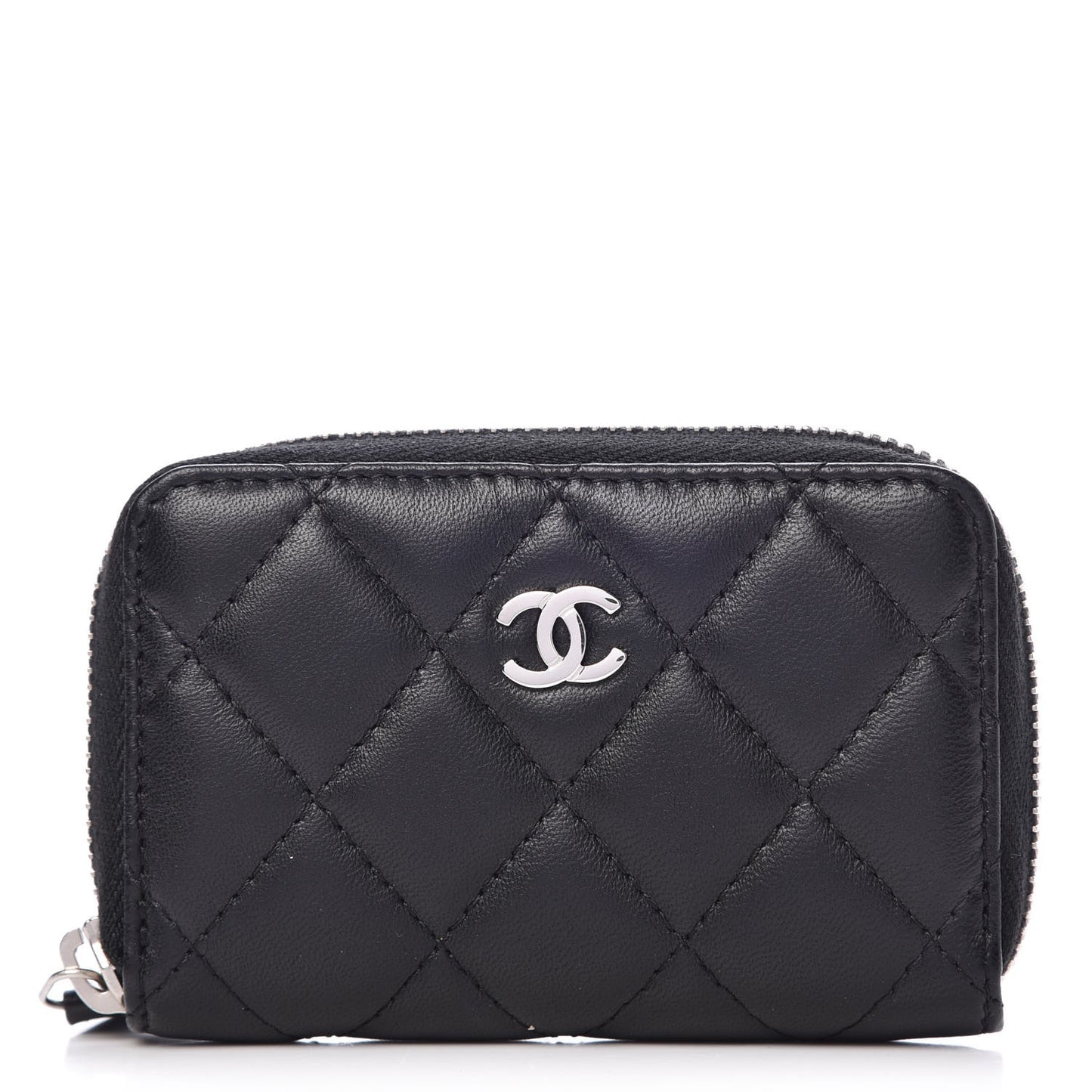 Lambskin Quilted Zip Around Coin Purse Wallet Black